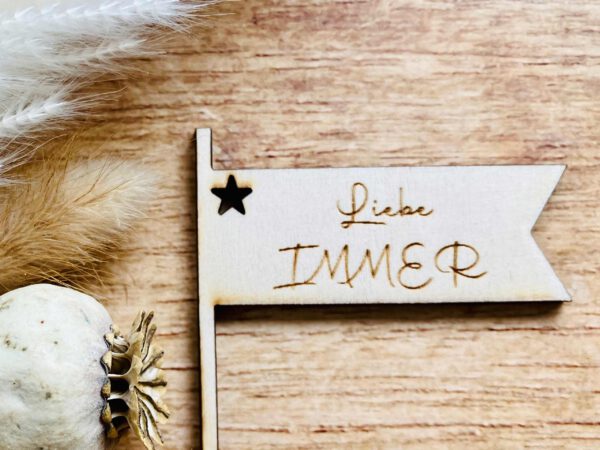 Unser Wimpel "Liebe immer" von nahem
